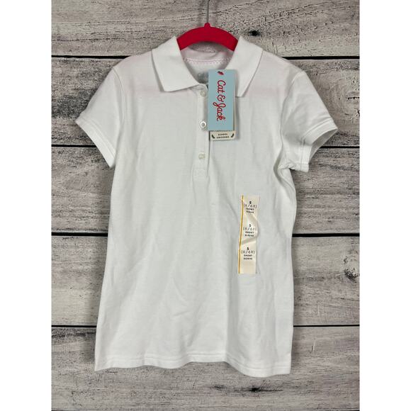 NWT Girls Cat & Jack White Short Sleeve Uniform Polo Shirt -  Small (6/6X) - Picture 1 of 2